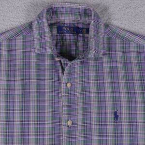 Polo Ralph Lauren Shirt Mens Medium Purple Plaid Button Up Long Sleeve Casual